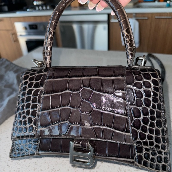 Balenciaga Hourglass Small Handbag Croc Embossed in Gray/Purple - Picture 2 of 7